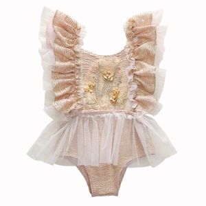Toddler Girls Gold Pink Laced Floral Tulle Onesie